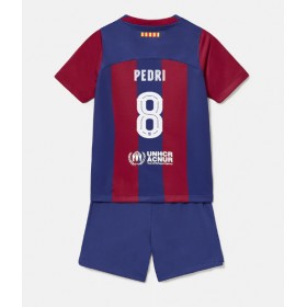 Fotballdrakt Barn Barcelona Pedri Gonzalez #8 Hjemmedraktsett 2023-24 Kortermet (+ Korte bukser)